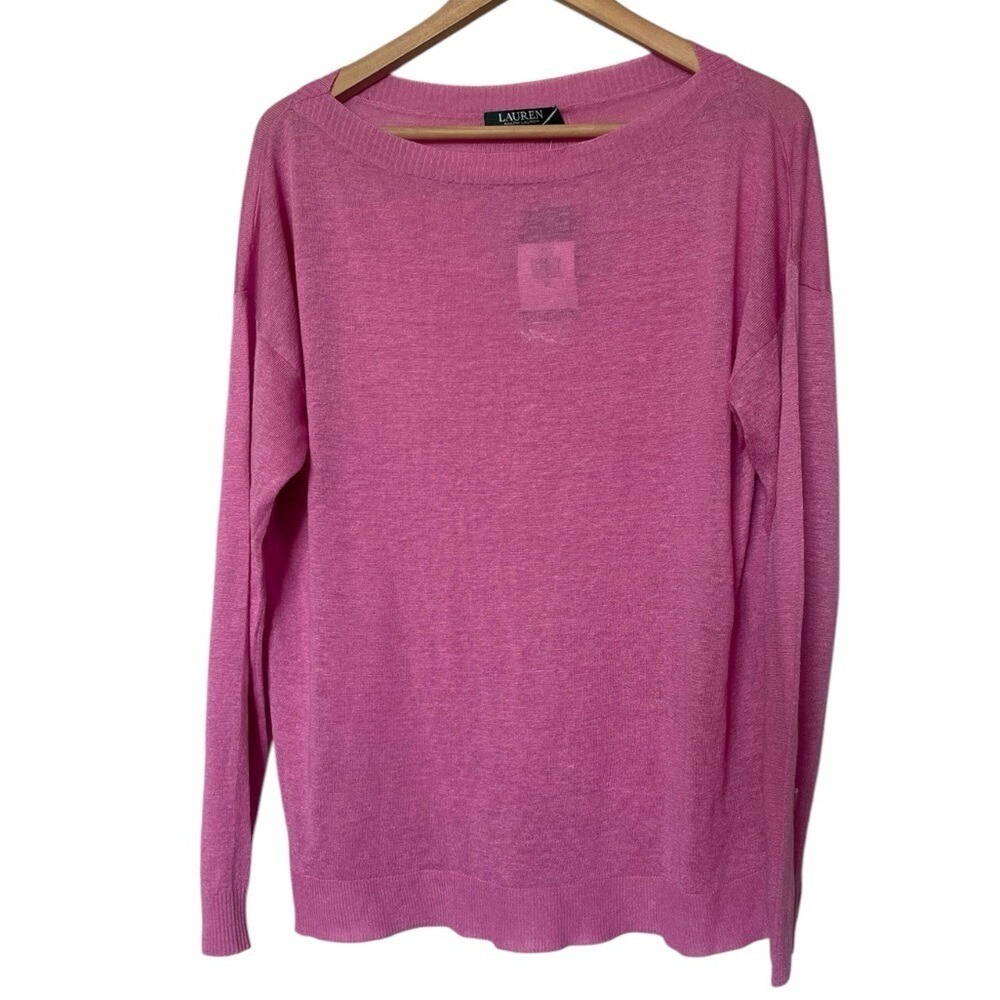 Lauren Ralph Lauren Sweater Women XL Pink‎ Linen Blend Boat Neck Drop Shoulder